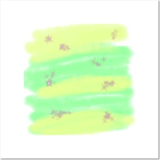 Yellow green watercolor glitter abstract art Posters and Art